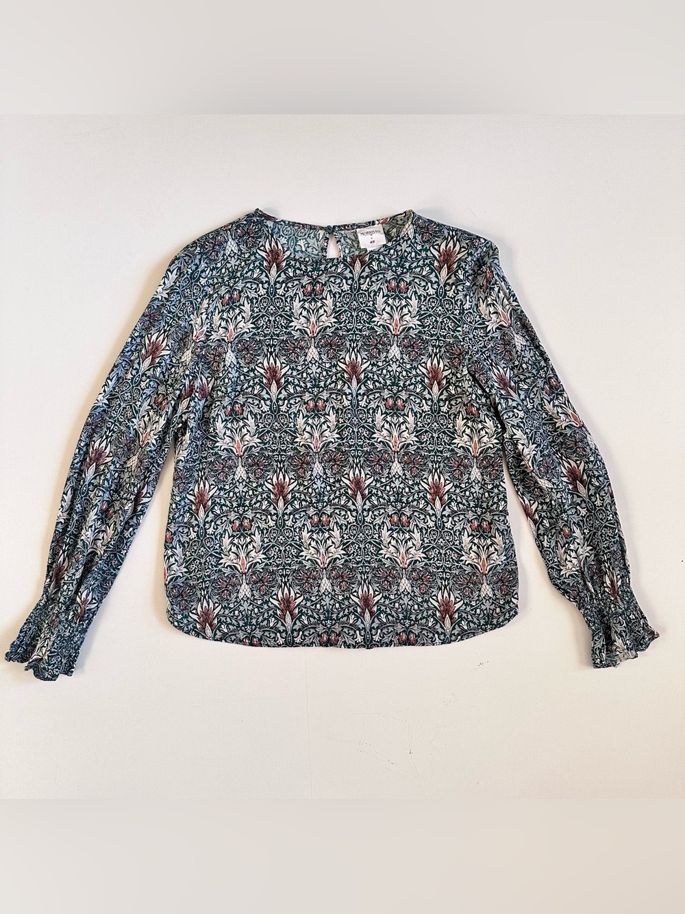 MORRIS&Co & H&M Green Tapestry Long Sleeve Blouse Size 6